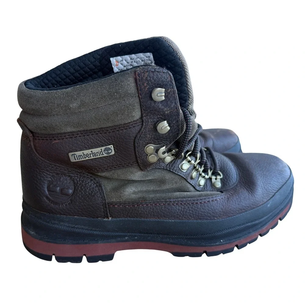 Timberland Mens 10 Leather Hiking Boots Brown Trail Outdoor Lace Up Work Boot